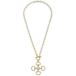 Gene Horsebit Quad Statement Necklace in Worn Gold